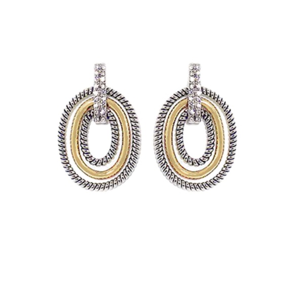 Two Tone 3 Oval Dangle Earrings